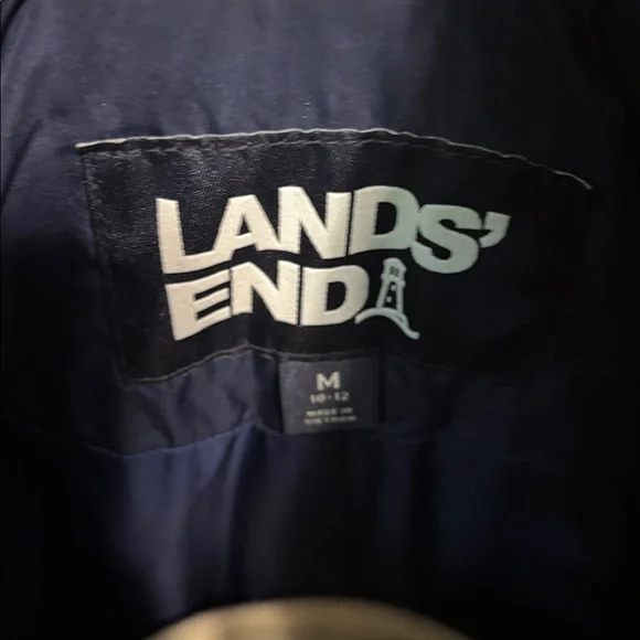 Lands' End Women's Blue Puffer Coat with Faux Fur Trim - Picture 2 of 2